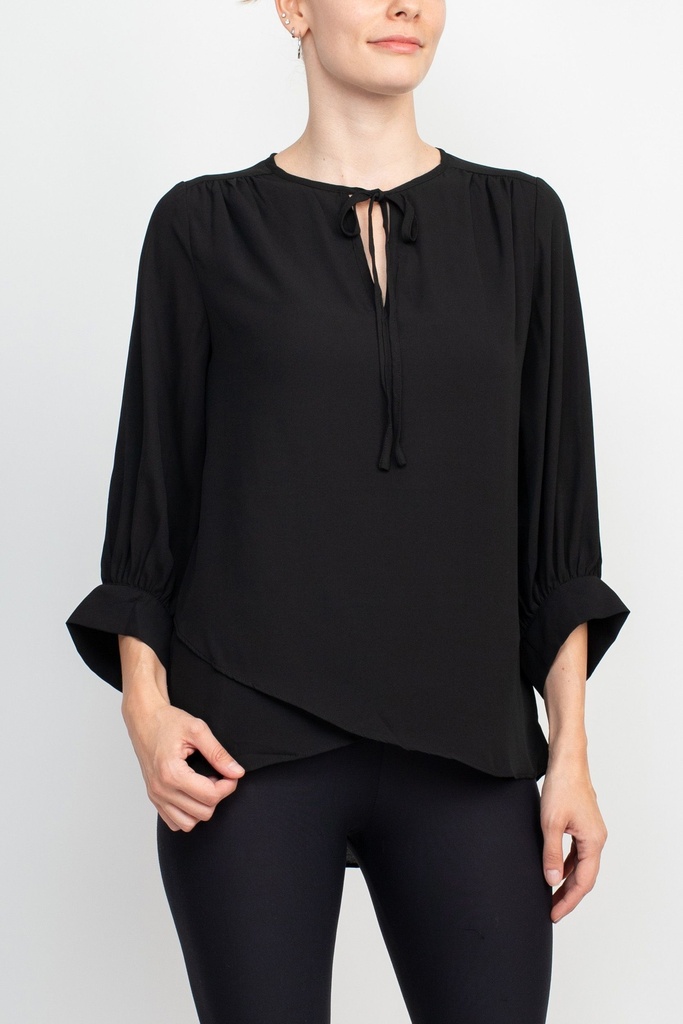 Blusa con lazo en el escote redondo 