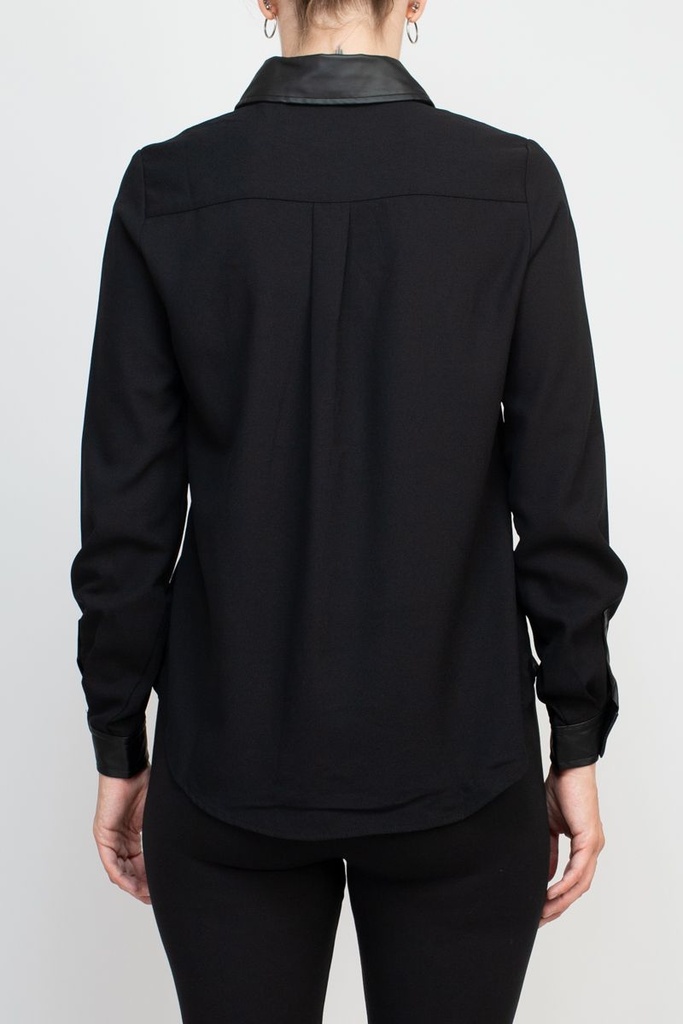 Blusa camisera con detalles de cuero 