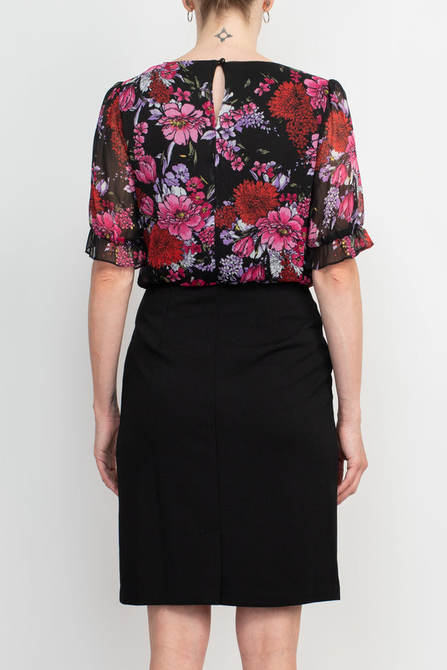 Vestido con corpiño de gasa floral