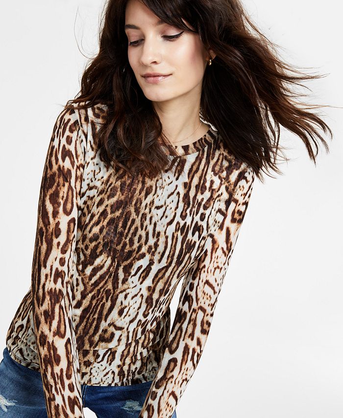 Blusa de malla estampada de leopardo