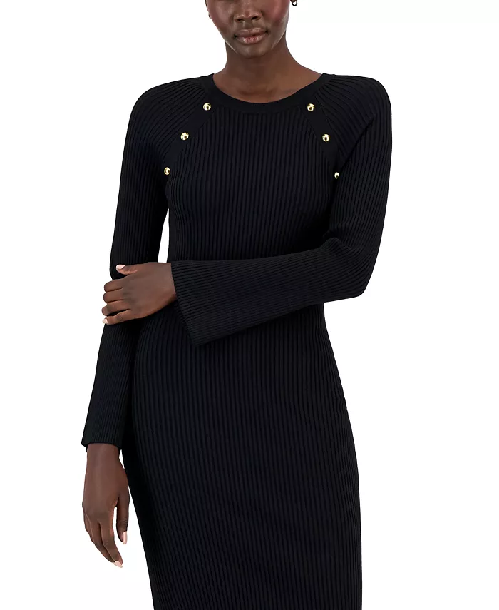 Vestido suéter con ribetes a presión