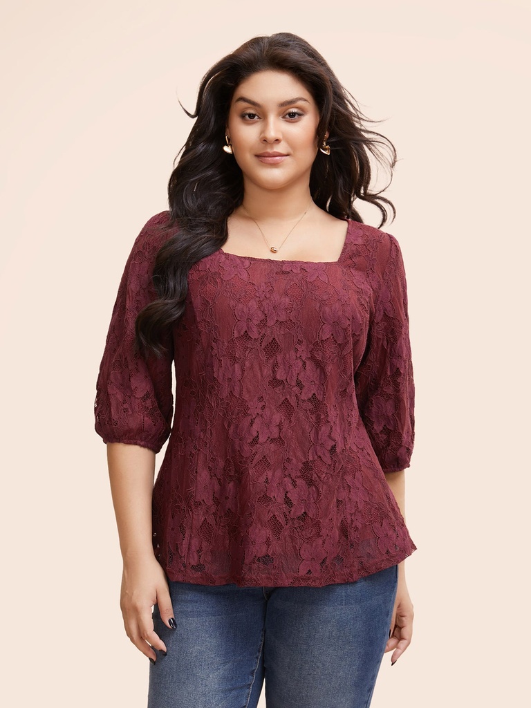 Blusa de encaje con mangas farol