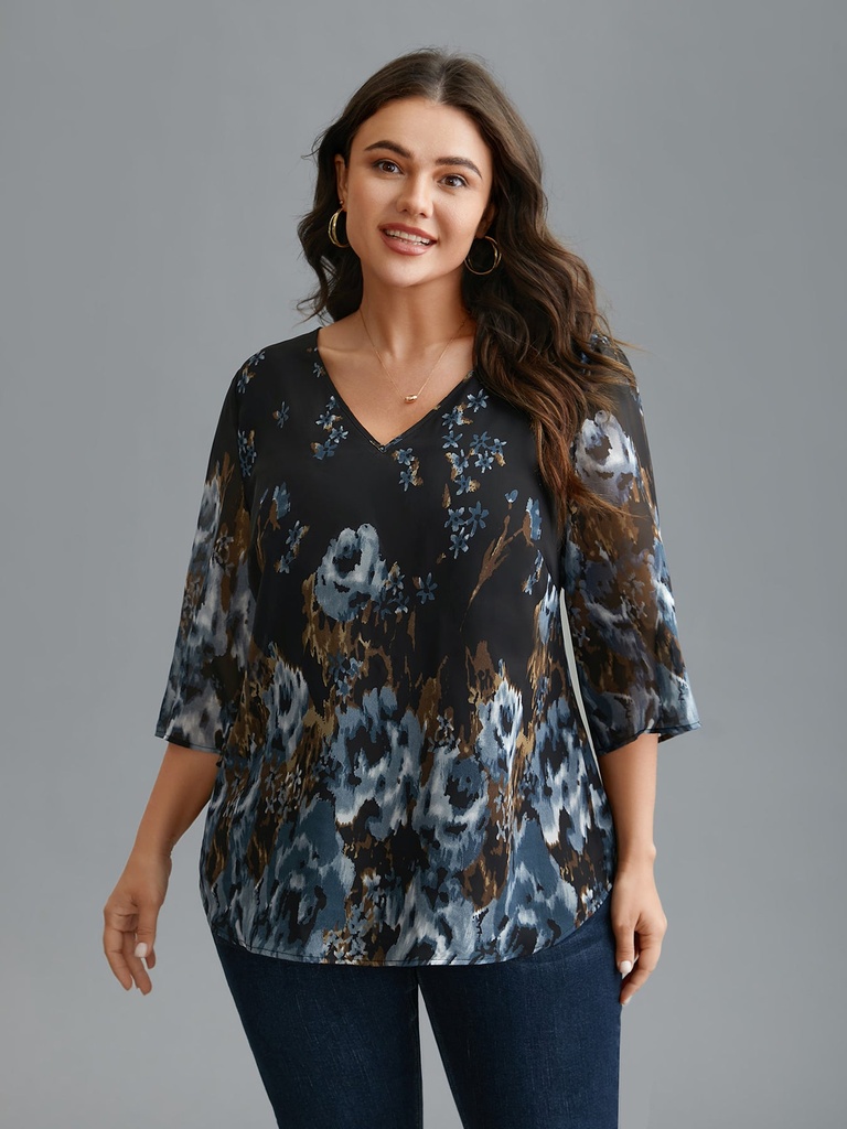 Blusa con mangas de gasa floral
