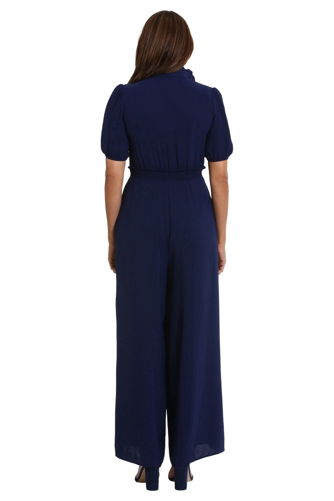 Jumpsuit cruzado con vuelo y fajín Amira