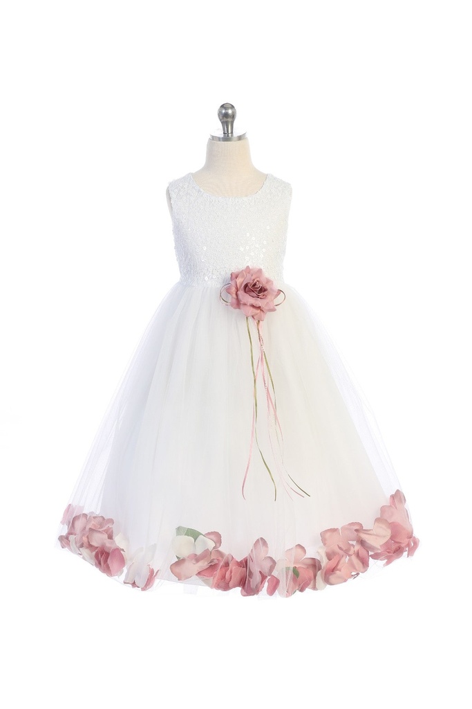 Vestido con pétalos y lentejuelas