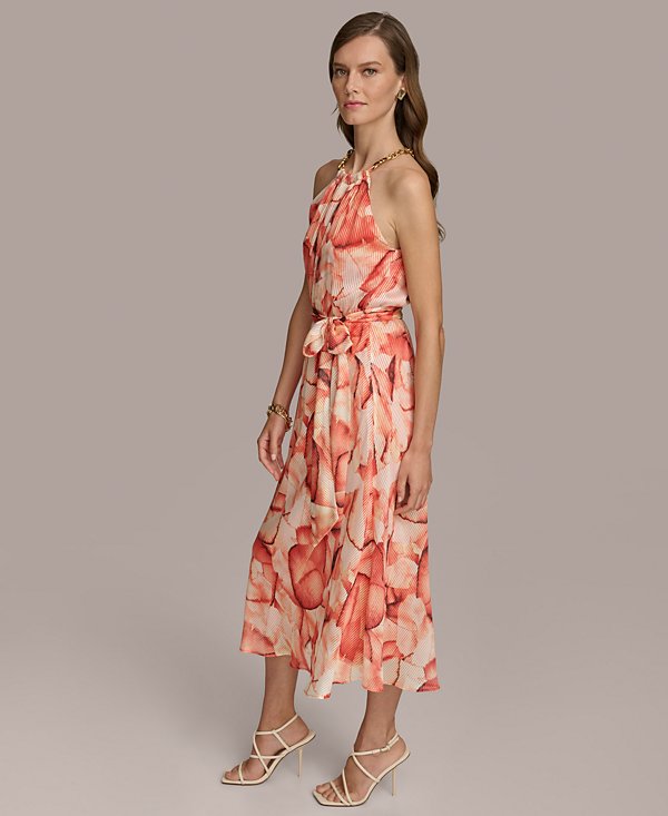 Vestido midi escote halter de cadena