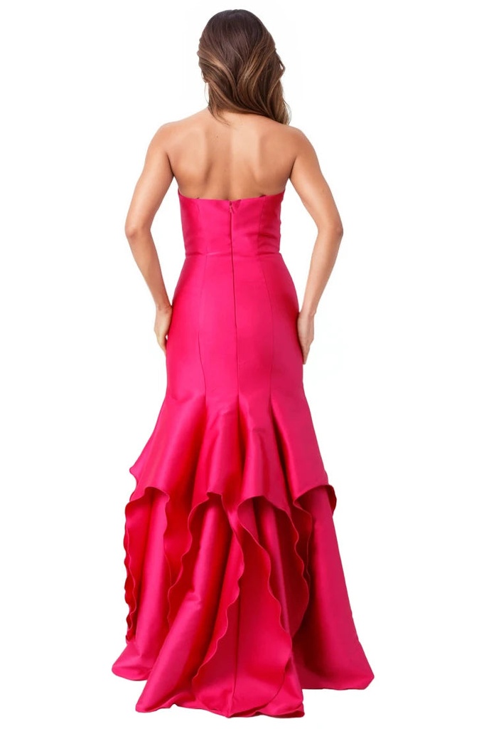 Vestido sirena de satén con volantes