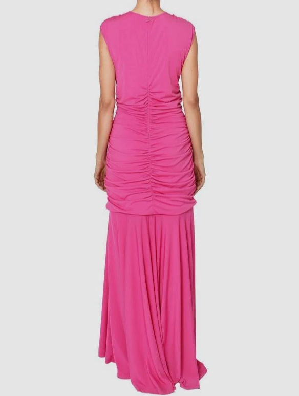 Vestido sirena de satén con volantes
