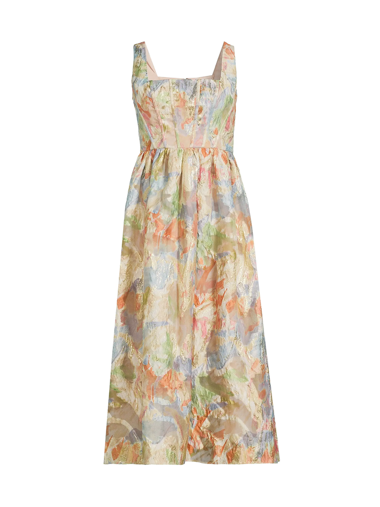 Vestido midi con jacquard metalizado