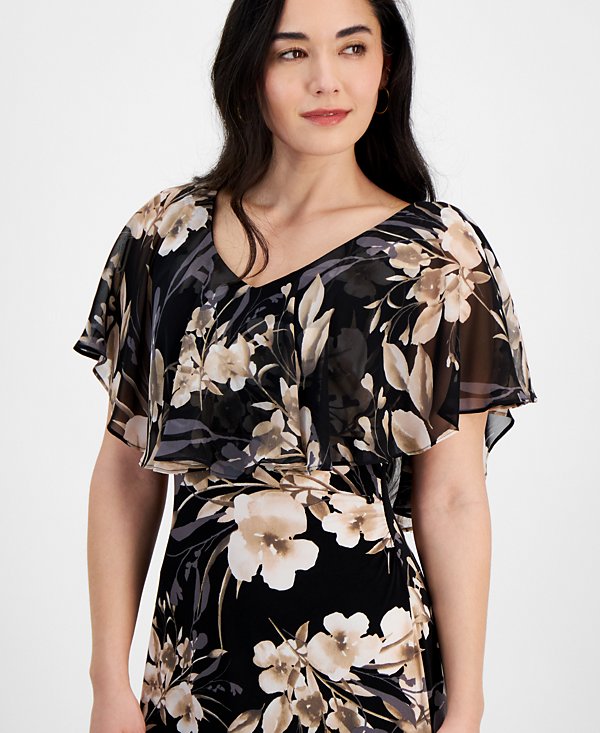 Vestido midi con capa floral