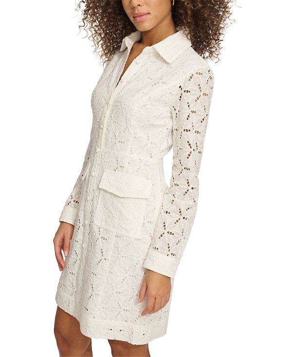 Vestido camisero de manga con ojales