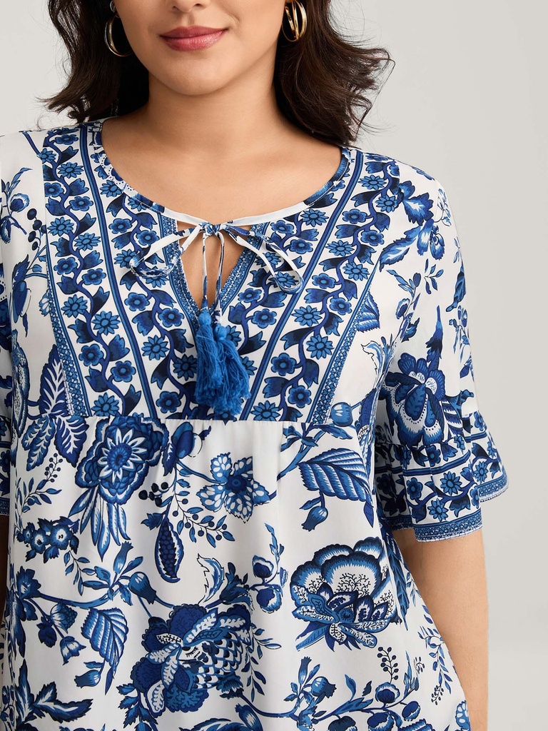 Blusa con borlas y estampado Bohemio