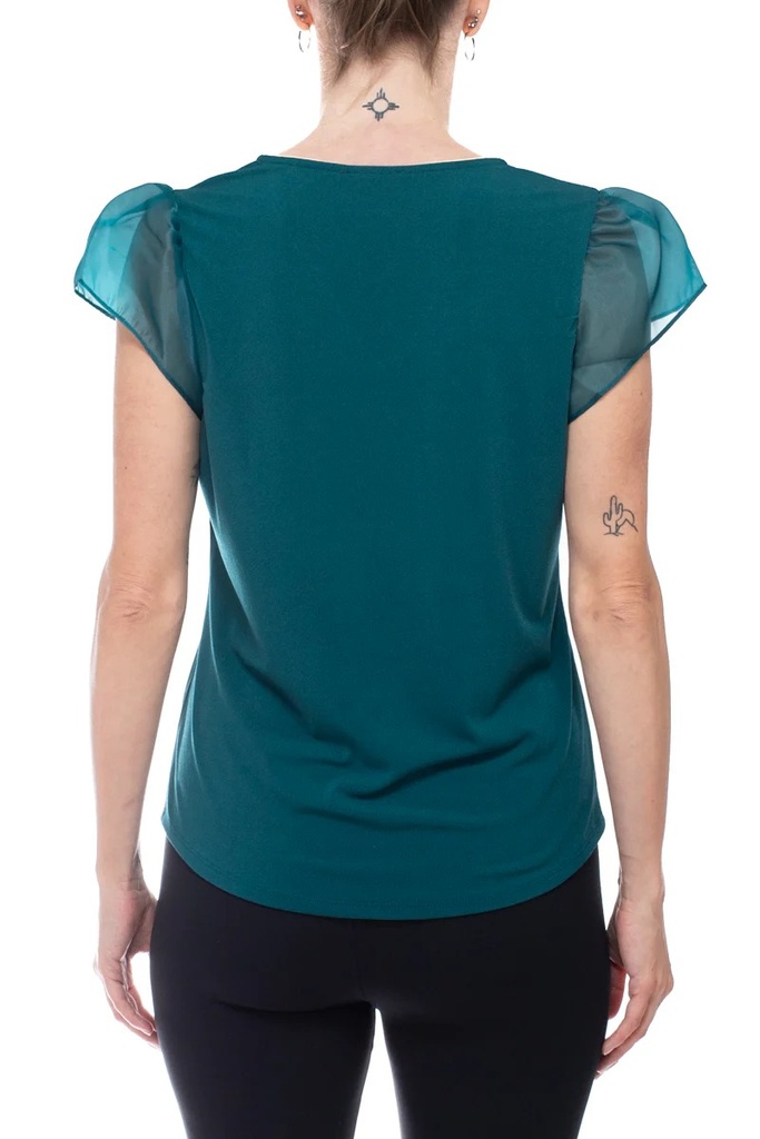 Blusa con mangas cortas onduladas de organza