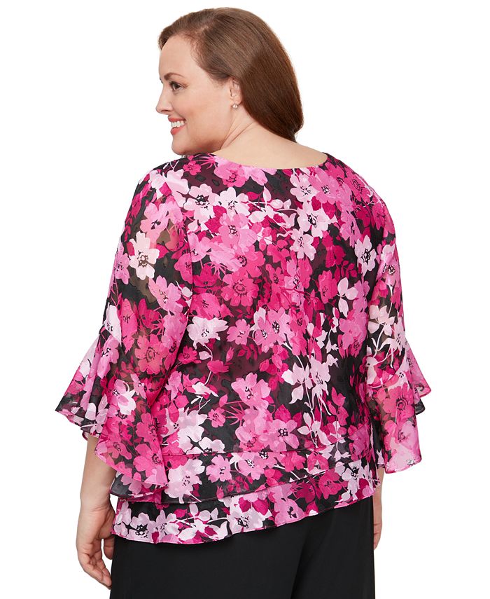 Blusa floral escalonada de mangas 3/4