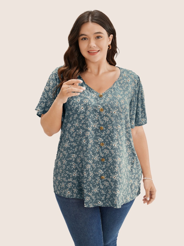 Blusa con cuello en V de lunares