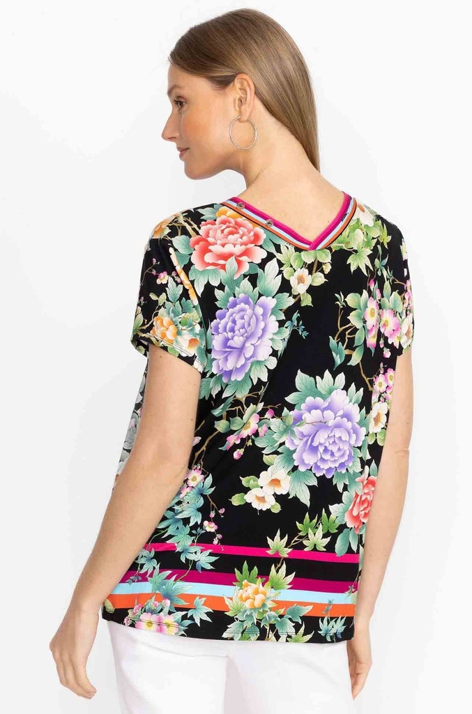 Blusa floral con cuello abotonado