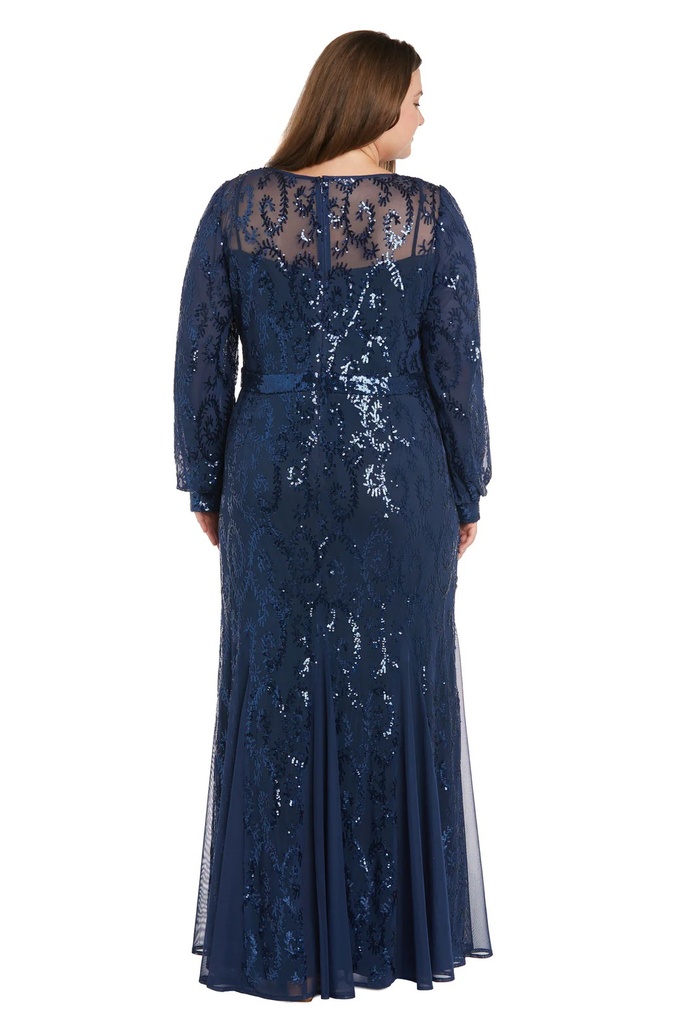 Vestido formal largo de lentejuelas de manga larga delicadamente adornado