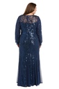 Vestido formal largo de lentejuelas de manga larga delicadamente adornado
