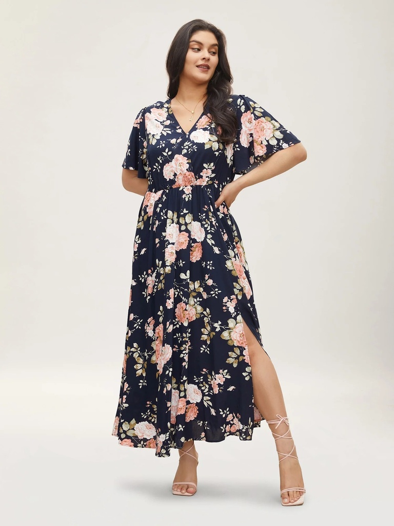 Vestido floreado con escote cruzado