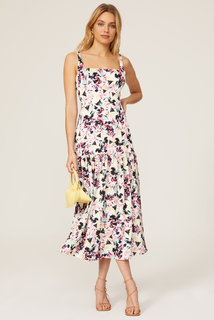 Vestido midi de satén floral