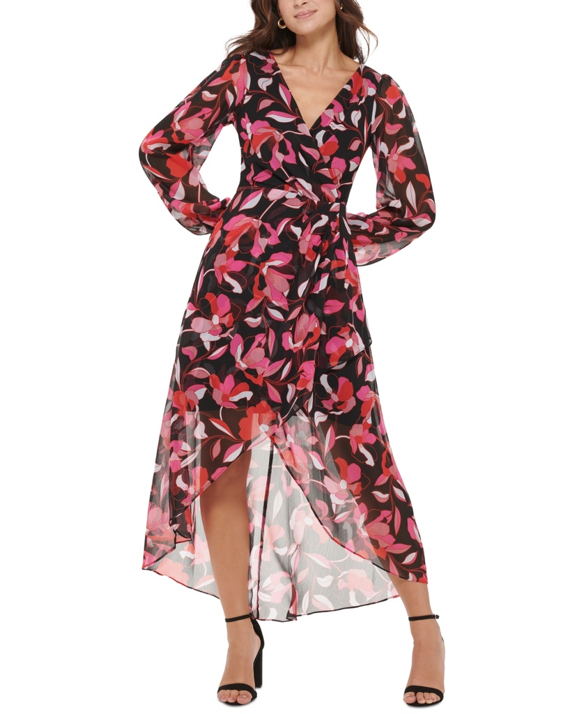 Maxi vestido de gasa floral