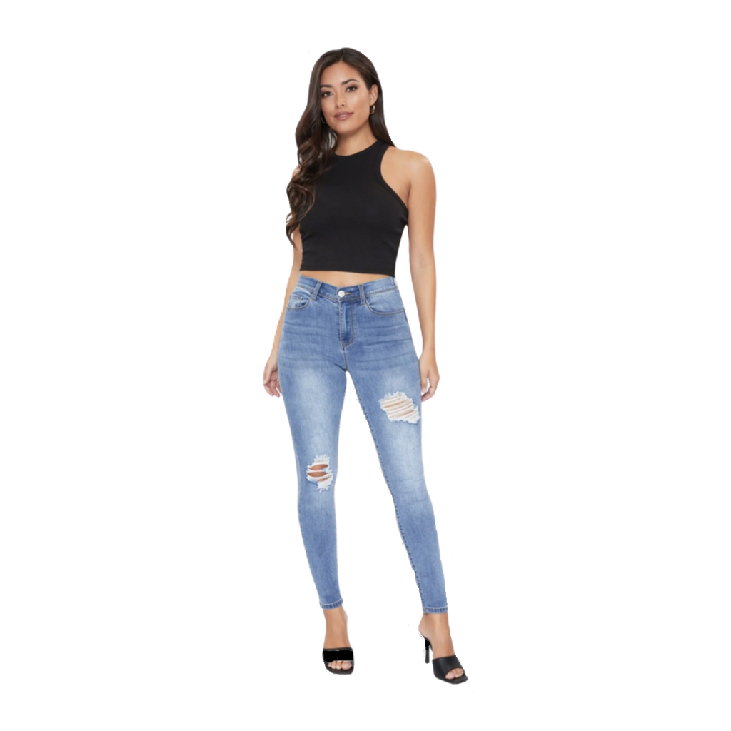 Jeans de cintura elástica y botón