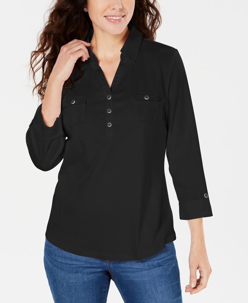 Camisa con mangas 3/4 y bolsillos