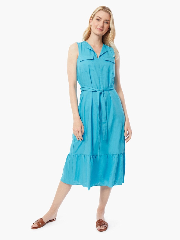 Vestido midi de lino con volantes