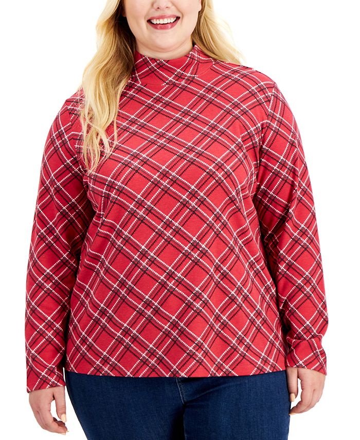 Blusa de cuello alto a cuadros
