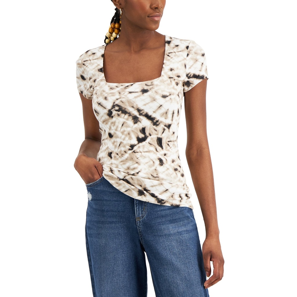 Blusa de canalé estampado teñido
