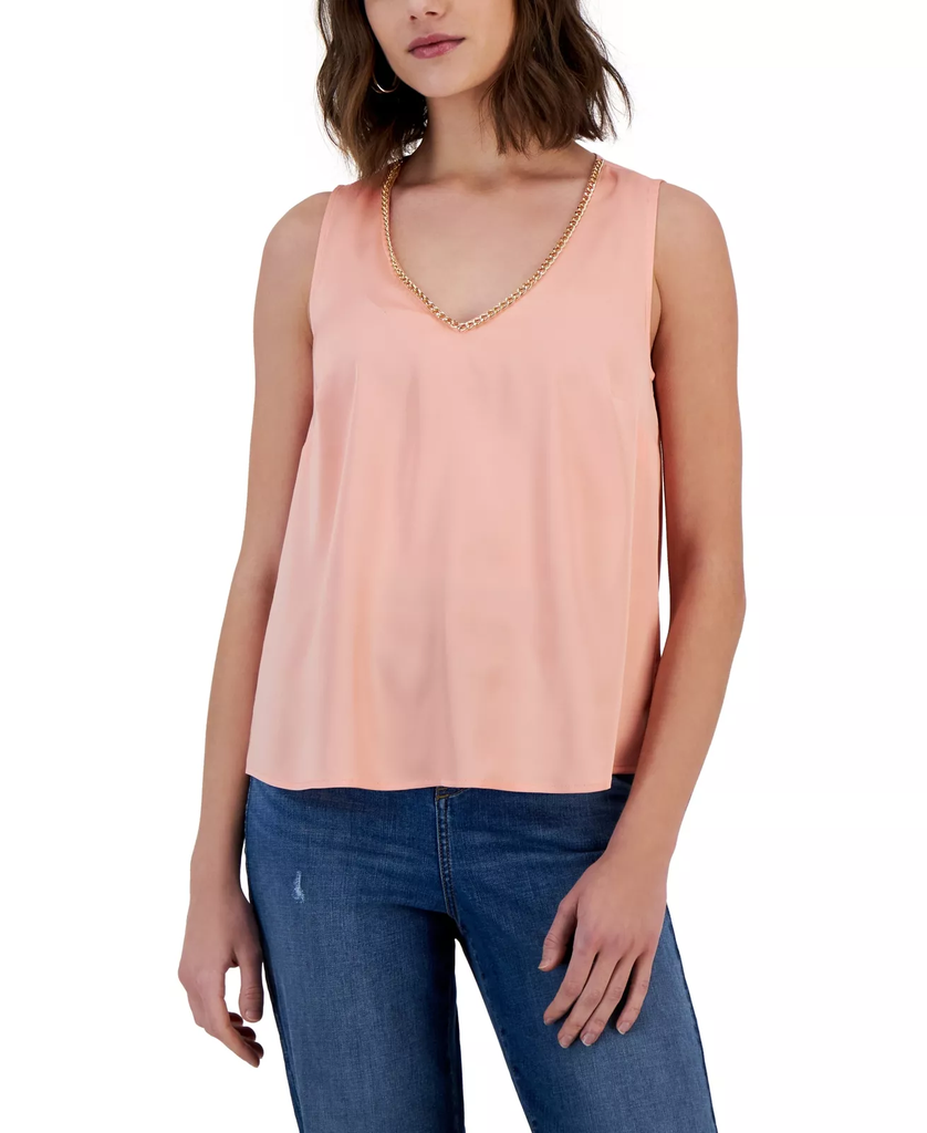 Blusa satinada con ribete de cadena