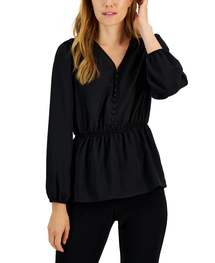 Blusa con cuello en v cintura fruncida