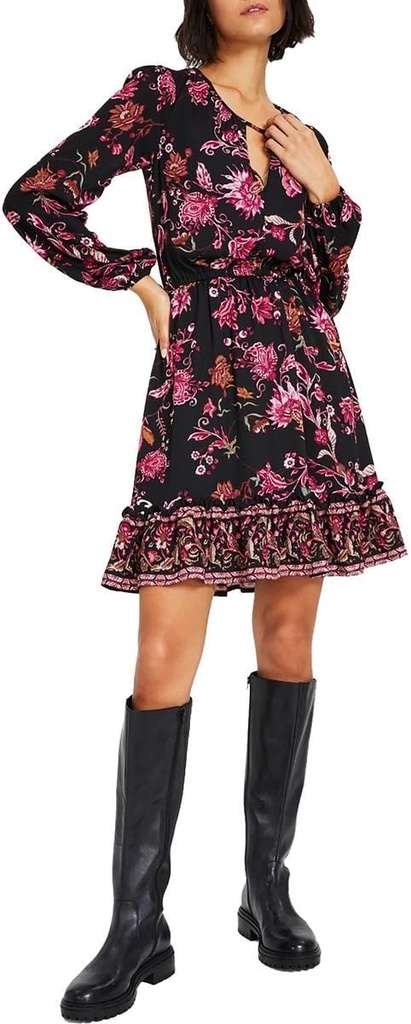 Vestido de chiffon floral manga larga
