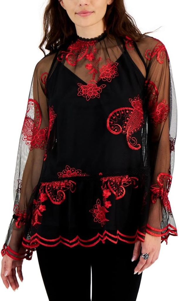 Blusa formal de malla bordada