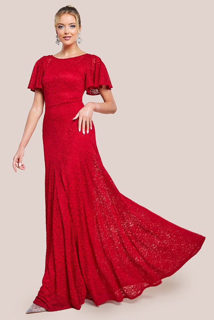 Vestido de encaje con mangas onduladas