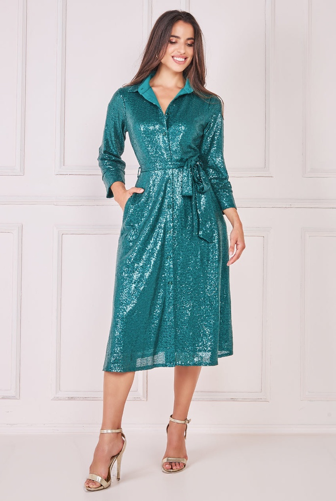 Vestido camisero de lentejuelas