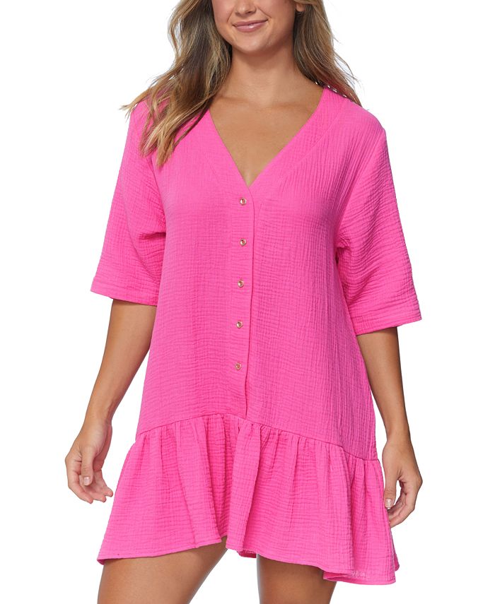Vestido playero de algodón abotnonada