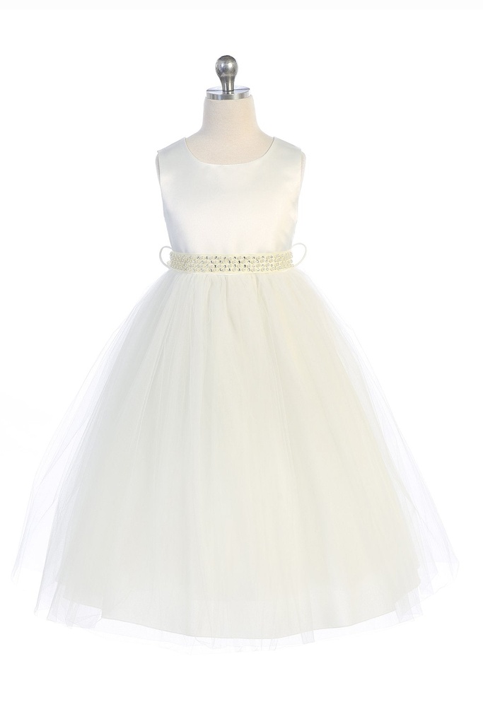 Vestido de satén y tul con diamantes