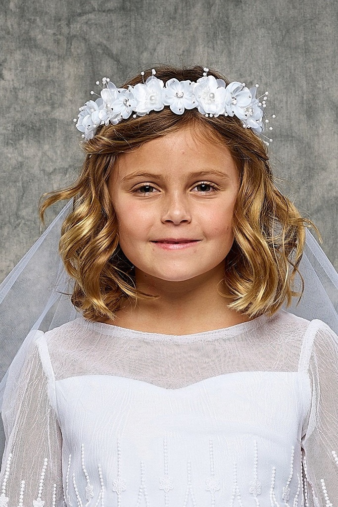Velo de niña con corona de flores
