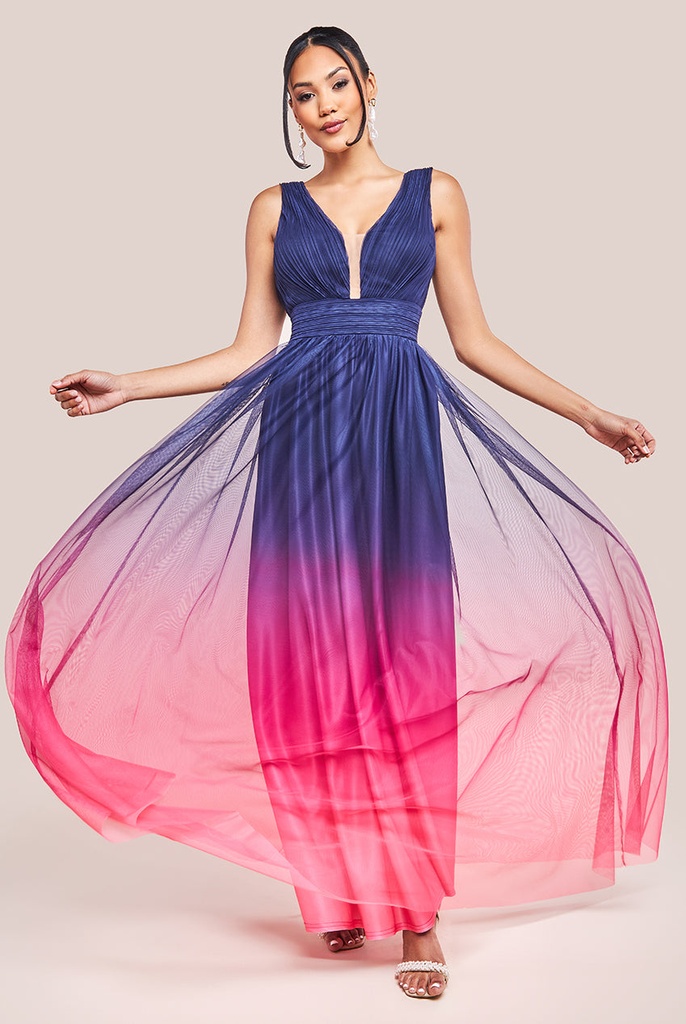 Vestido ombré con escote plisado