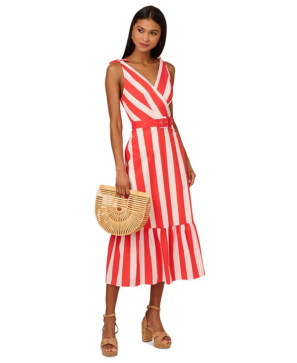 Vestido midi de rayas con cinturón