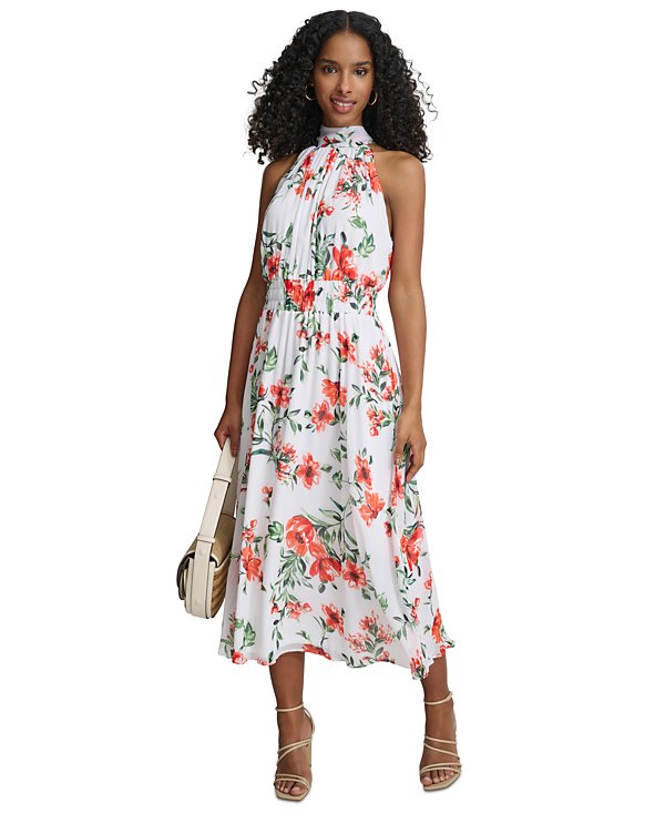 Vestido floral halter de corte A