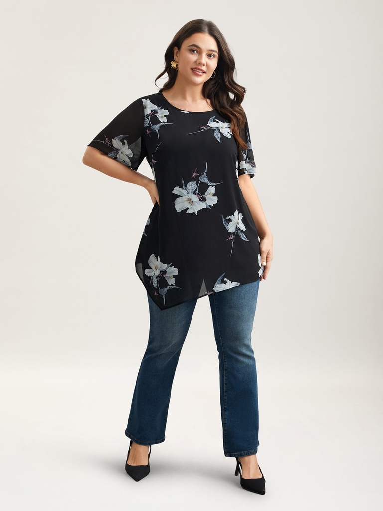 Blusa de chiffon de estampado floral