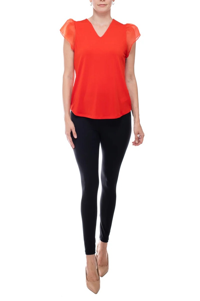 Blusa con mangas cortas onduladas de organza