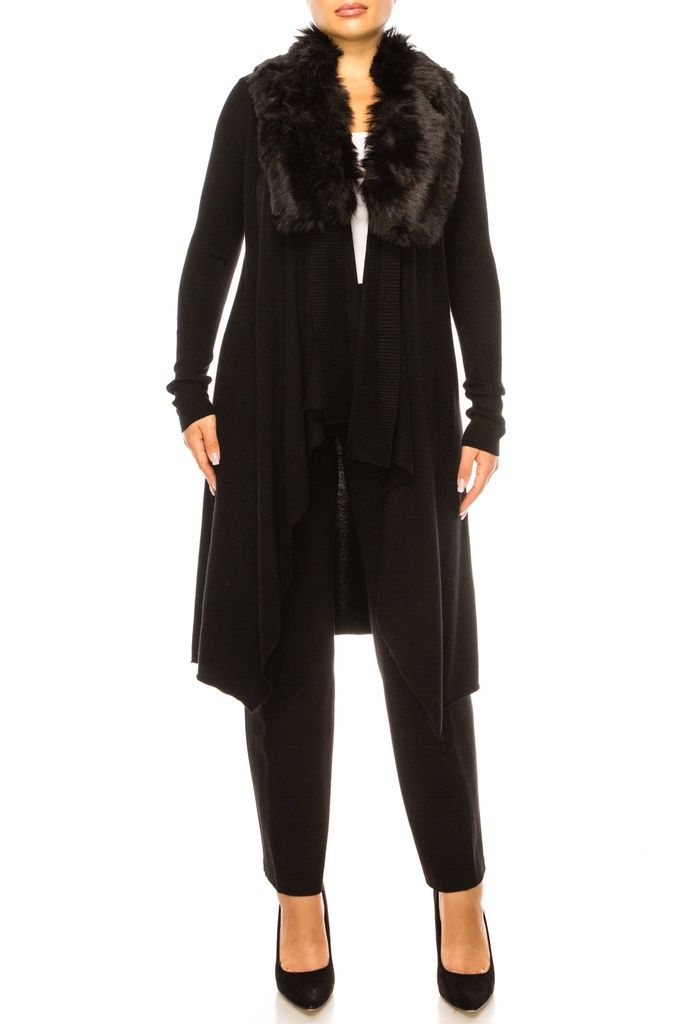 Cárdigan con cuello de piel sintética