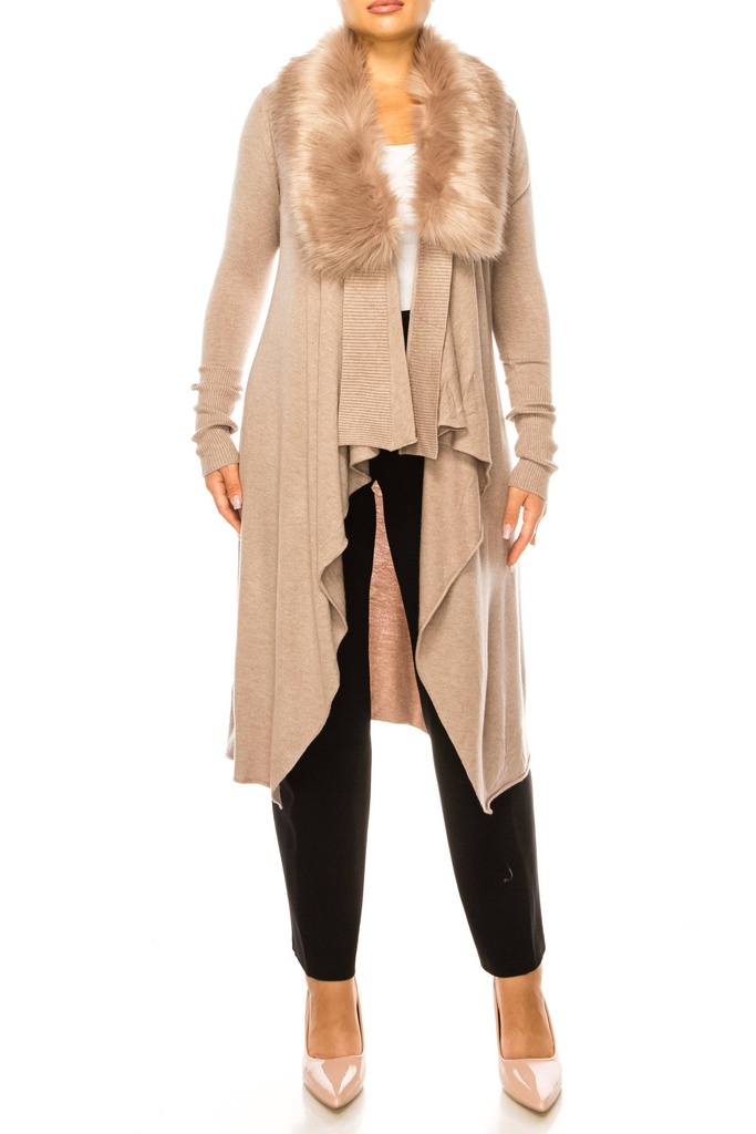 Cárdigan con cuello de piel sintética