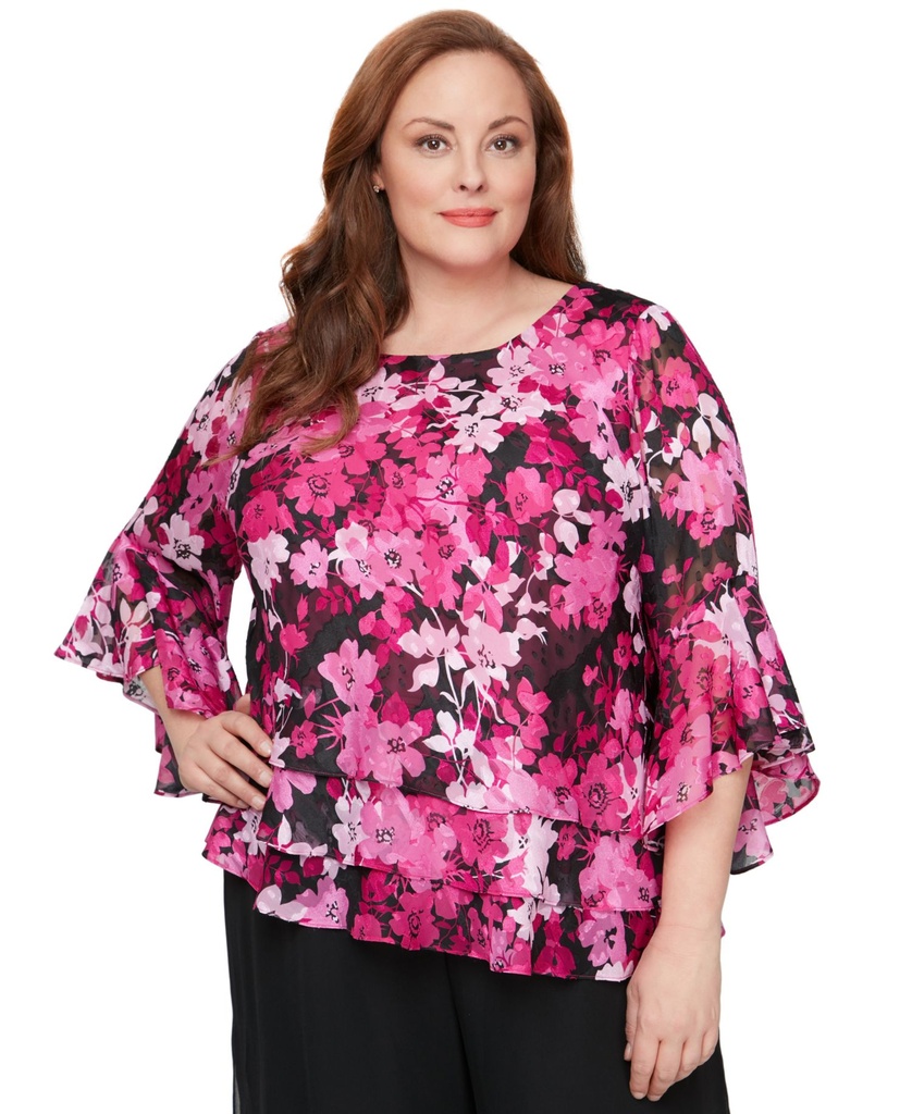 Blusa floral escalonada de mangas 3/4