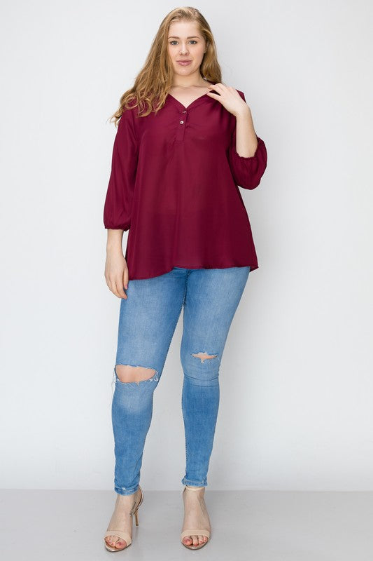 Blusa con escote en V y mangas 3/4 (copia)