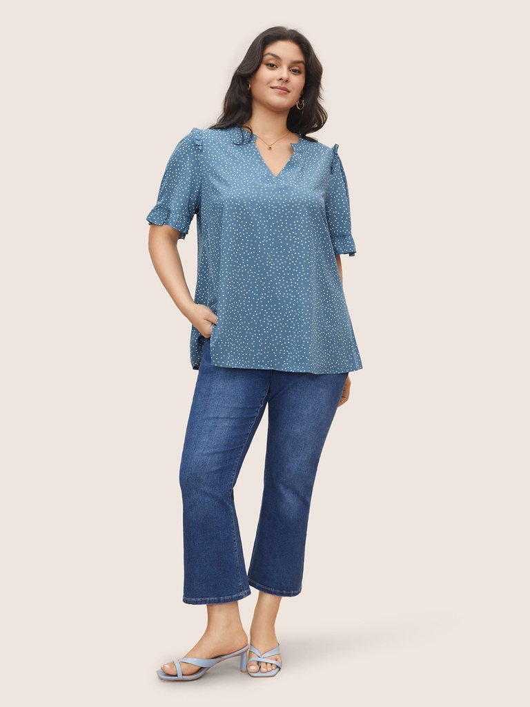Blusa con cuello en V de lunares