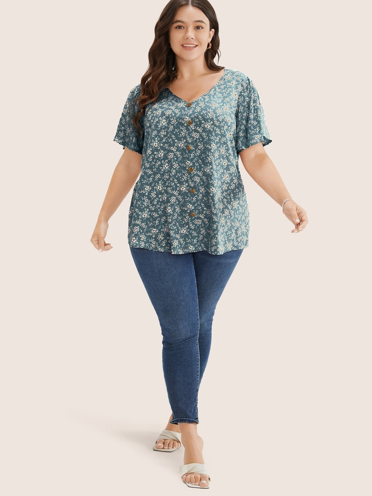 Blusa floral con escote anudado (copia)